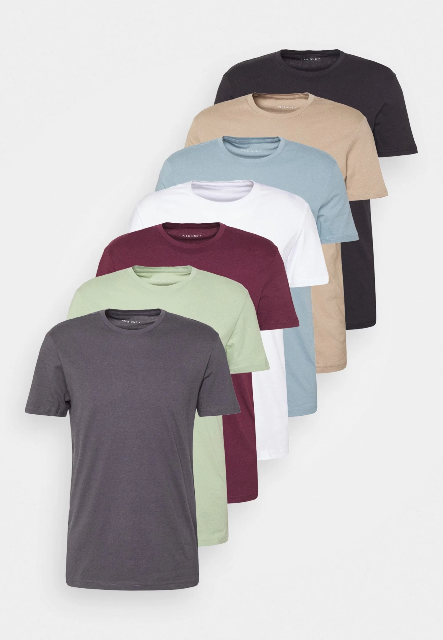 7 Pack - Basic T-Shirt - Black/Green/Bordeaux