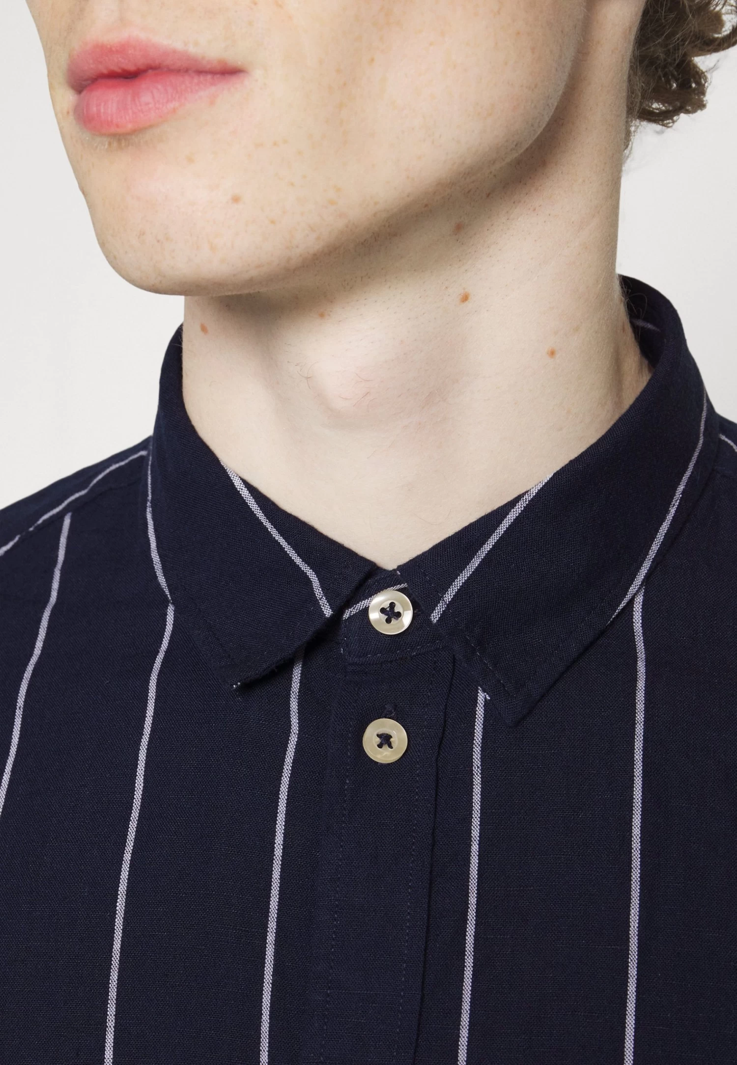 Linen Mix Stripe - Shirt - Dark Blue