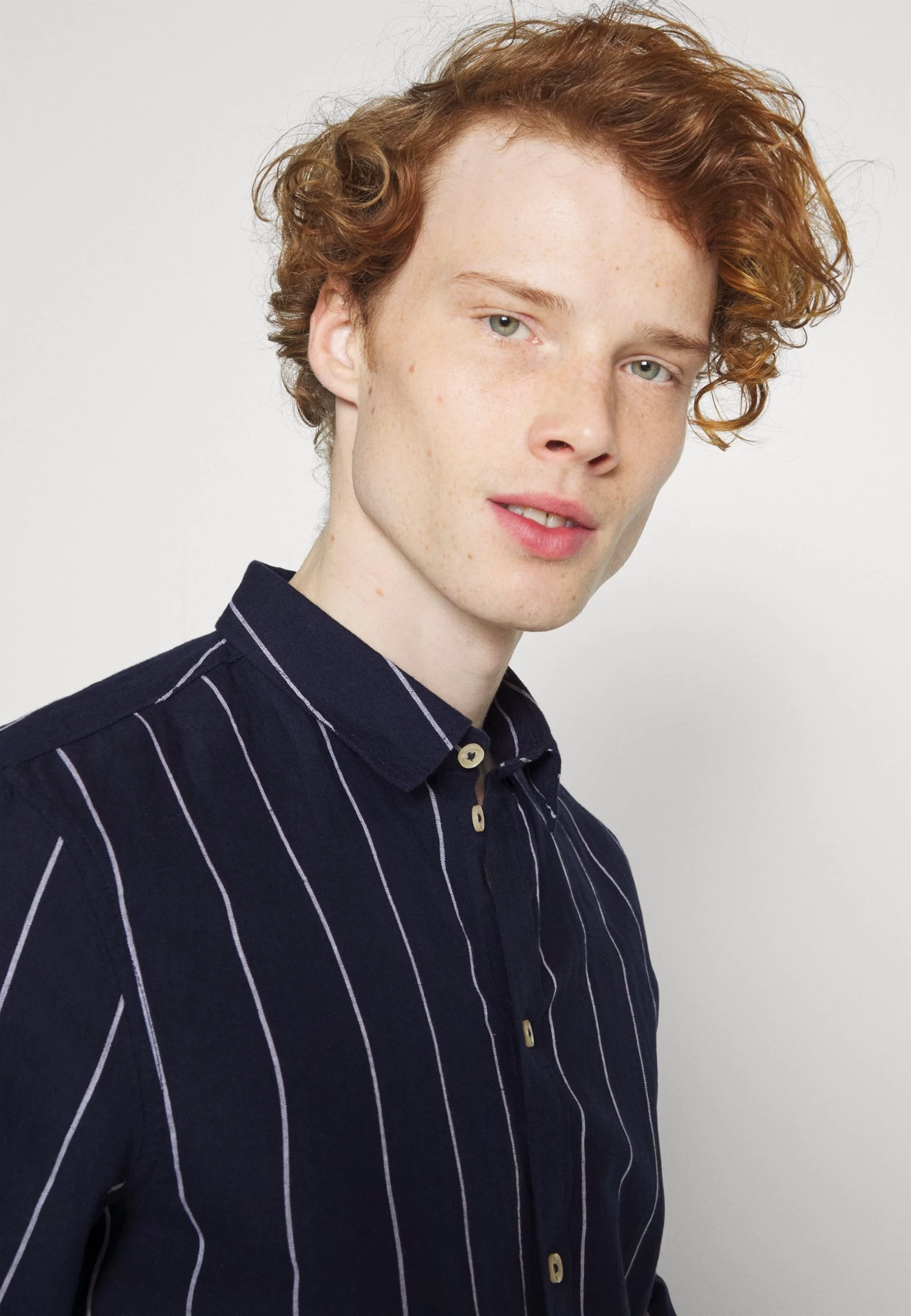 Linen Mix Stripe - Shirt - Dark Blue