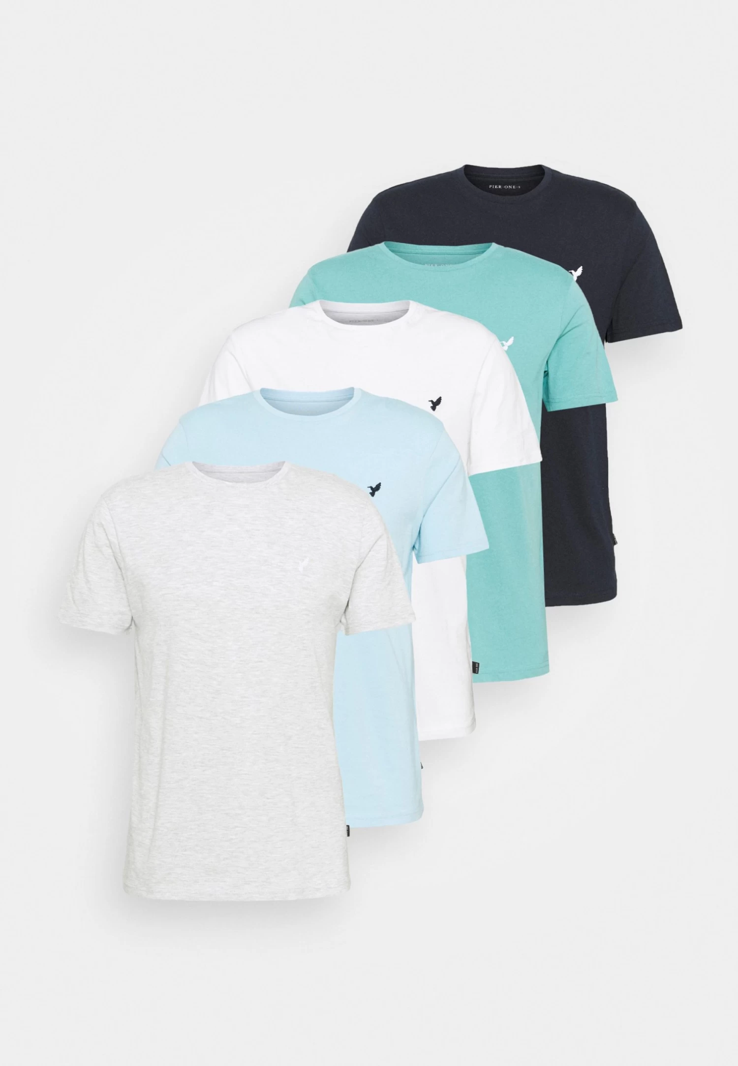 5 Pack - Basic T-Shirt - Light Grey - 101_White - 001_Green - 602