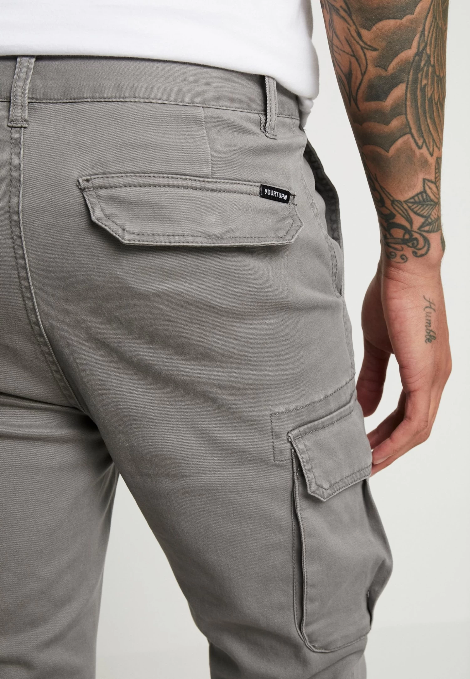 Cuffed Skinny Trouser- Cargo Trousers - Grey