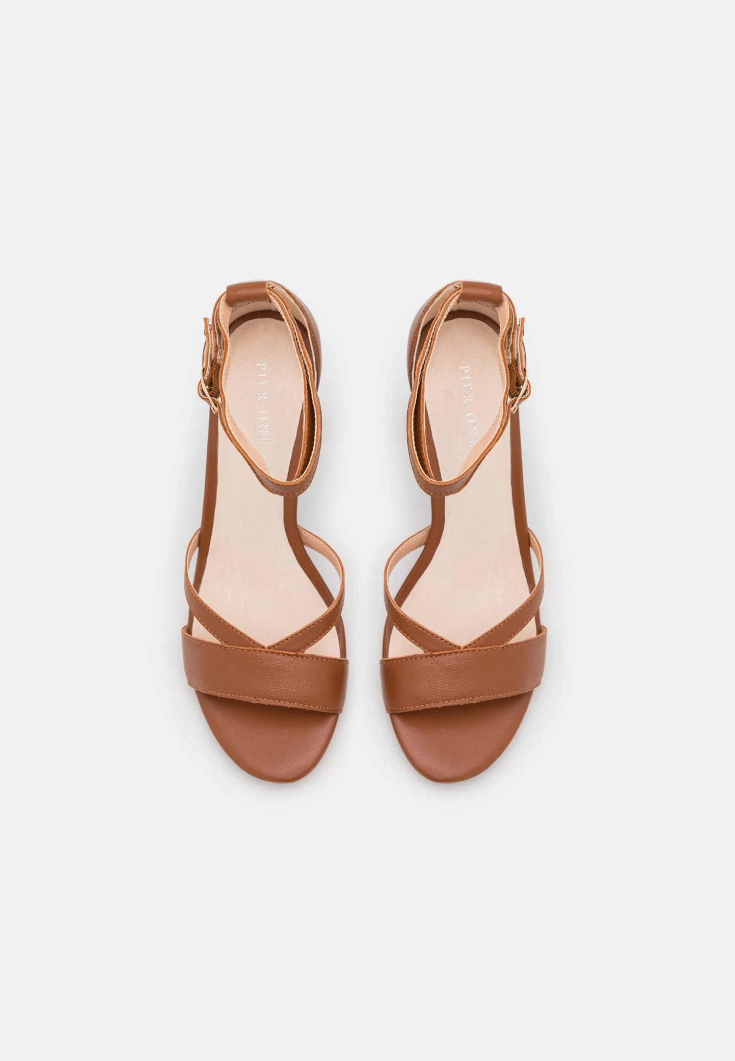 Leather - High Heeled Sandals - Cognac