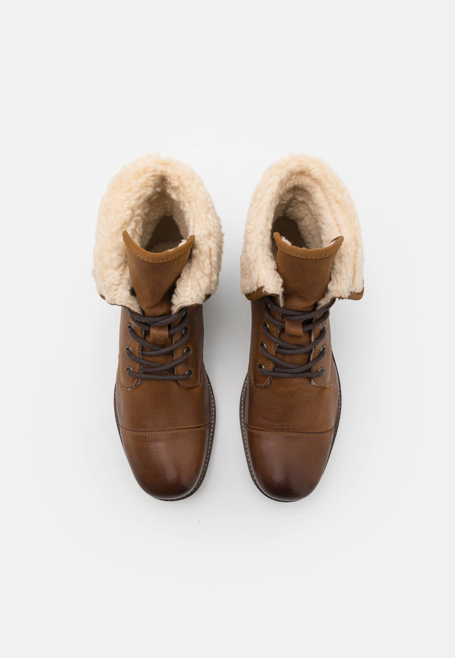 Leather - Lace-Up Ankle Boots - Camel