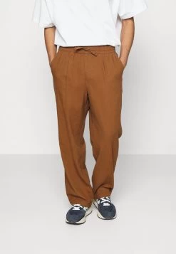 Pier One Drawcord Trousers Linen Blend - Trousers - Brown