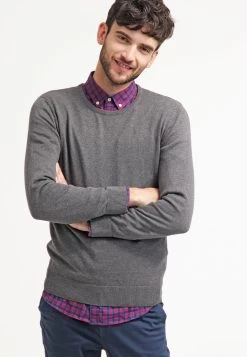 Pier One Basic Crewneck - Jumper - Dark Grey Melange