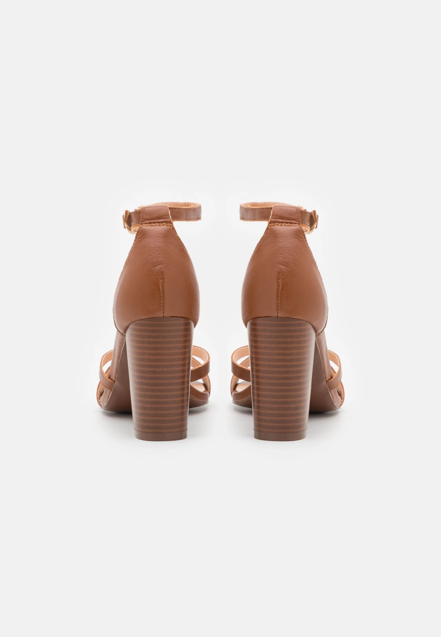 Leather - High Heeled Sandals - Cognac