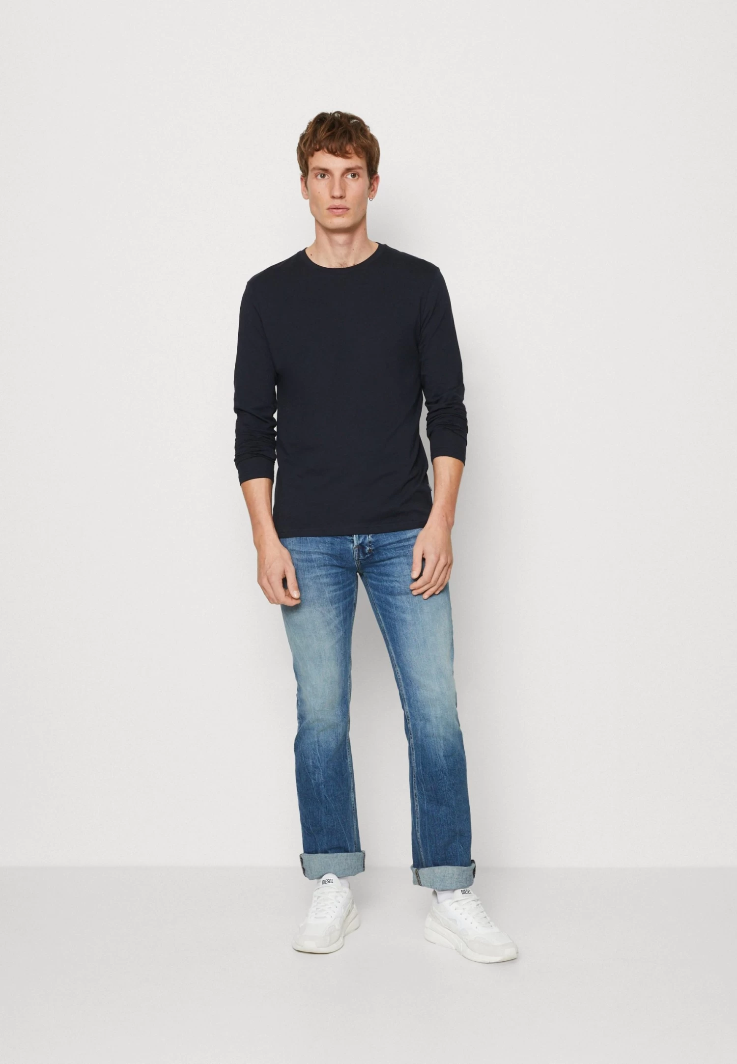 Long Sleeved Top - Red/Dark Blue/Mottled Light Grey