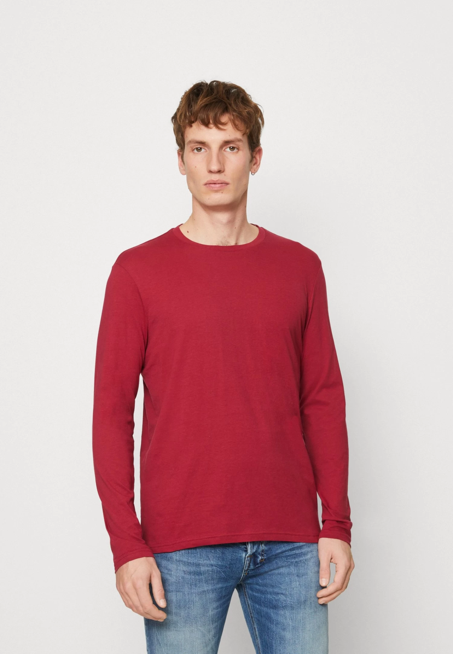 Long Sleeved Top - Red/Dark Blue/Mottled Light Grey
