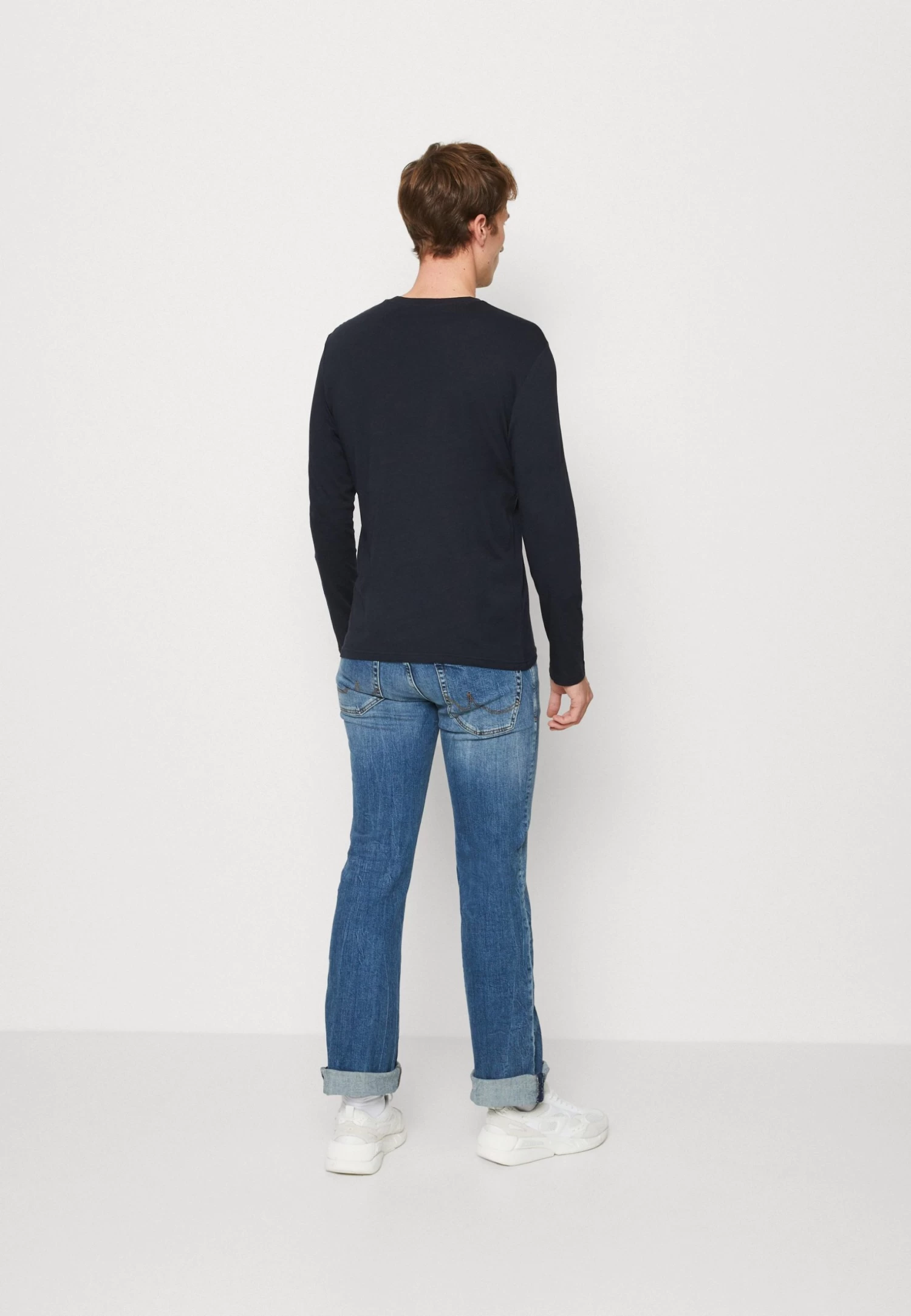 Long Sleeved Top - Red/Dark Blue/Mottled Light Grey