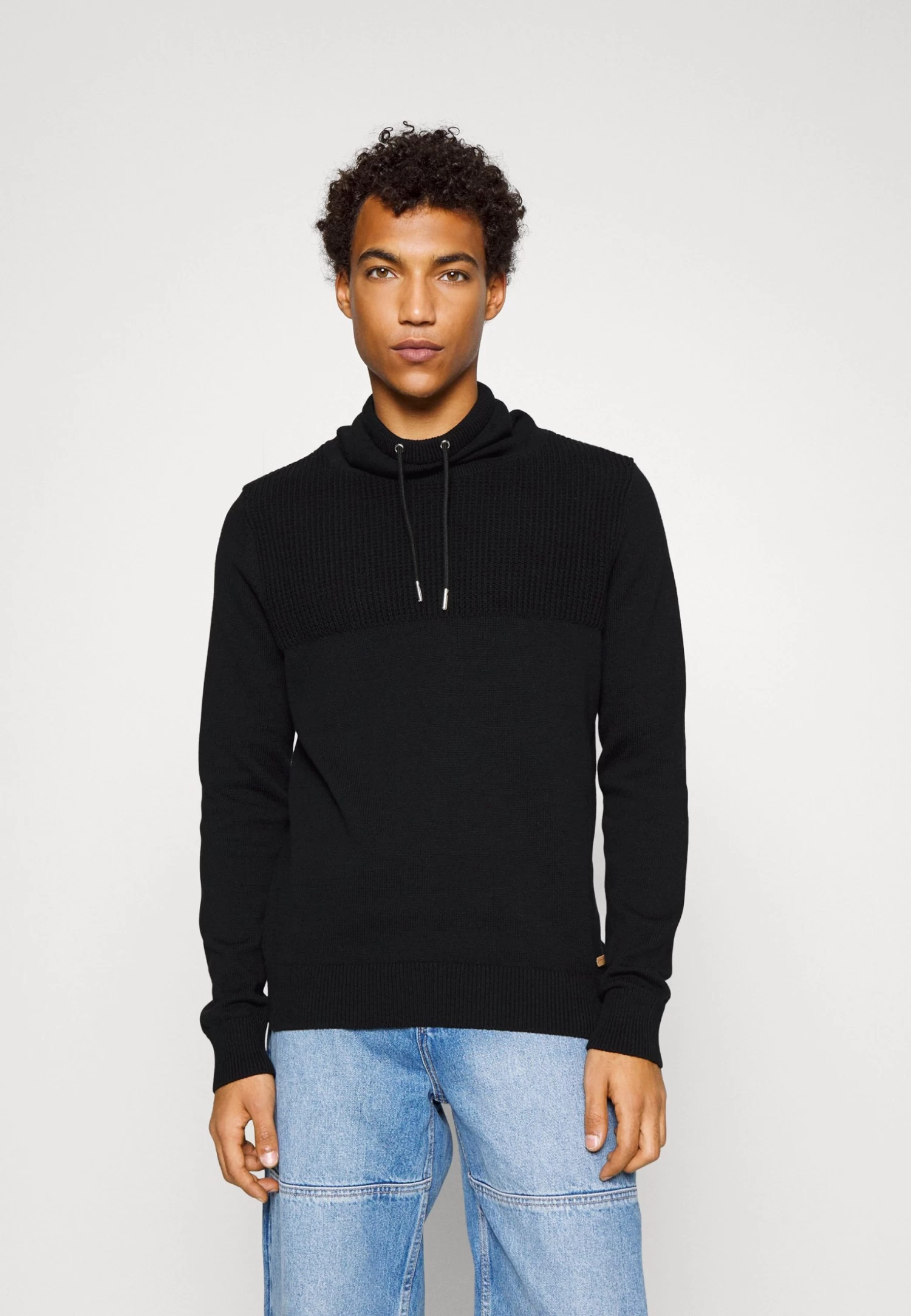 Structure Block High Collar - Cardigan - Black