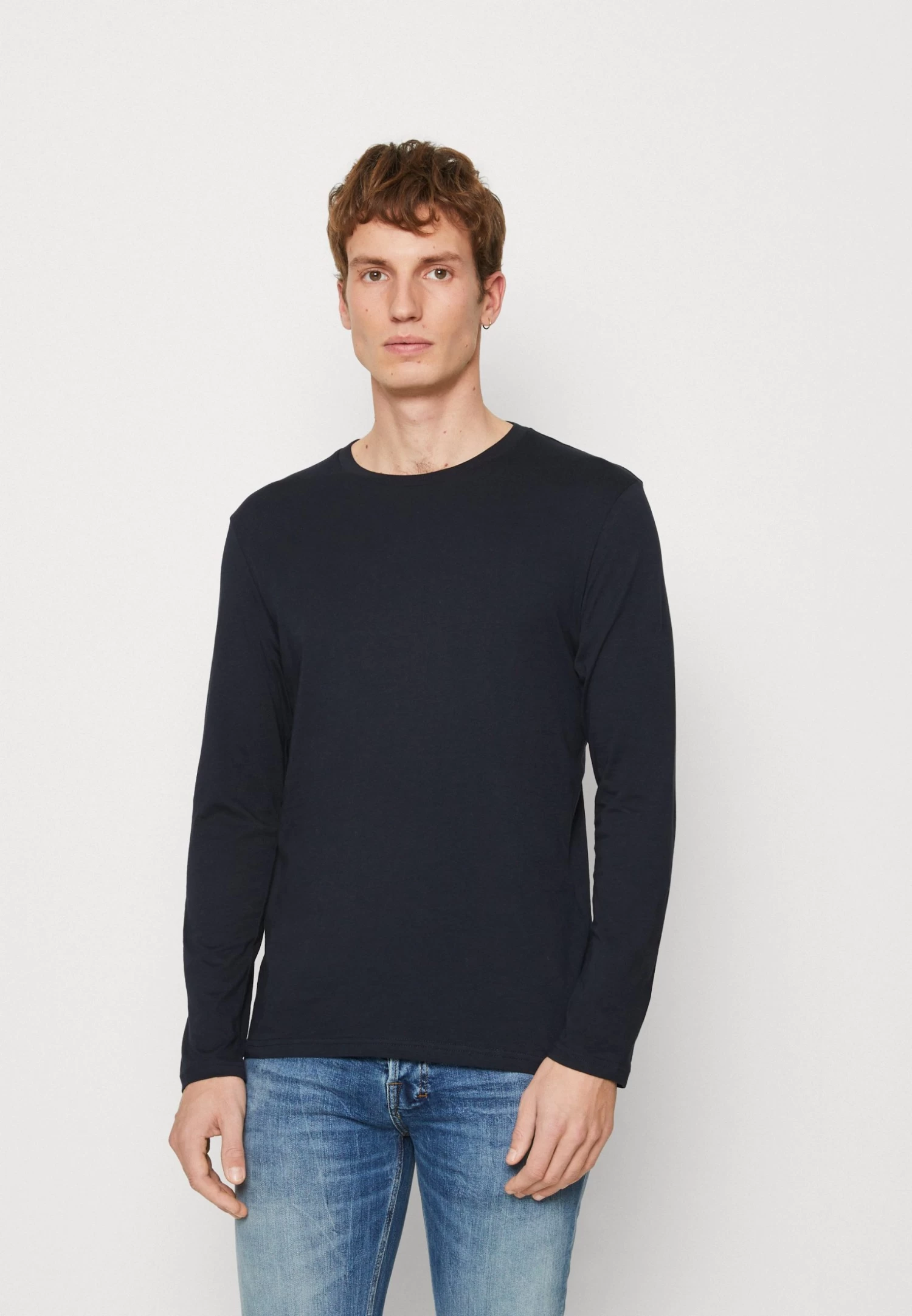 Long Sleeved Top - Red/Dark Blue/Mottled Light Grey