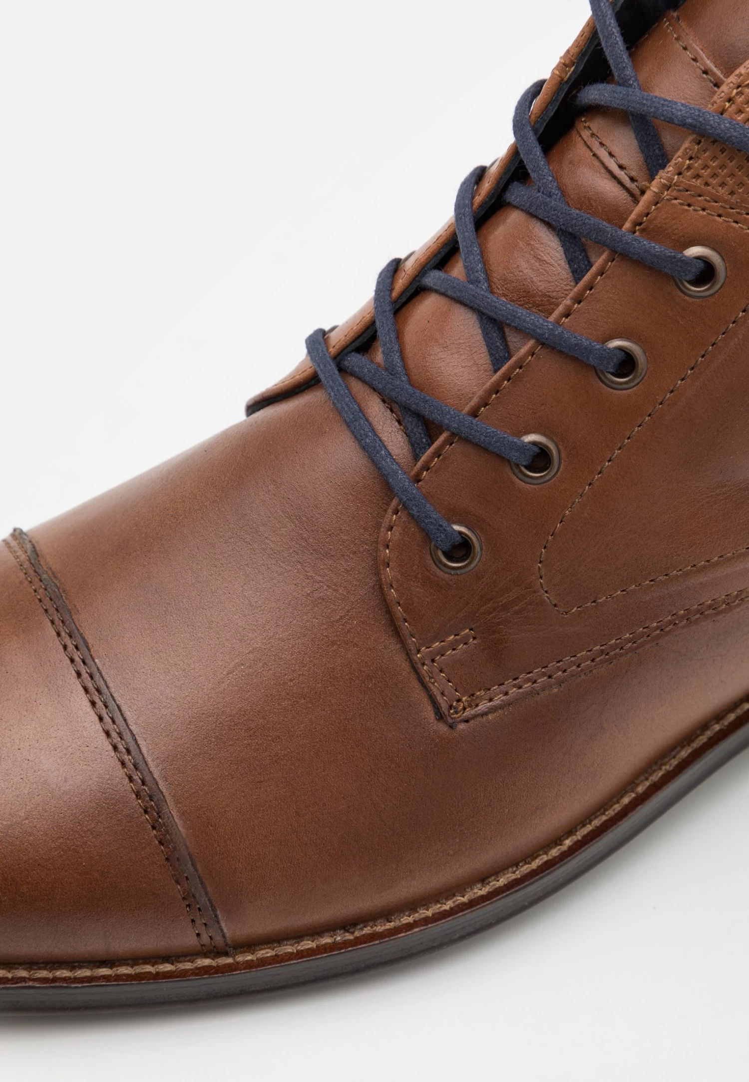 Leather - Lace-Up Ankle Boots - Cognac