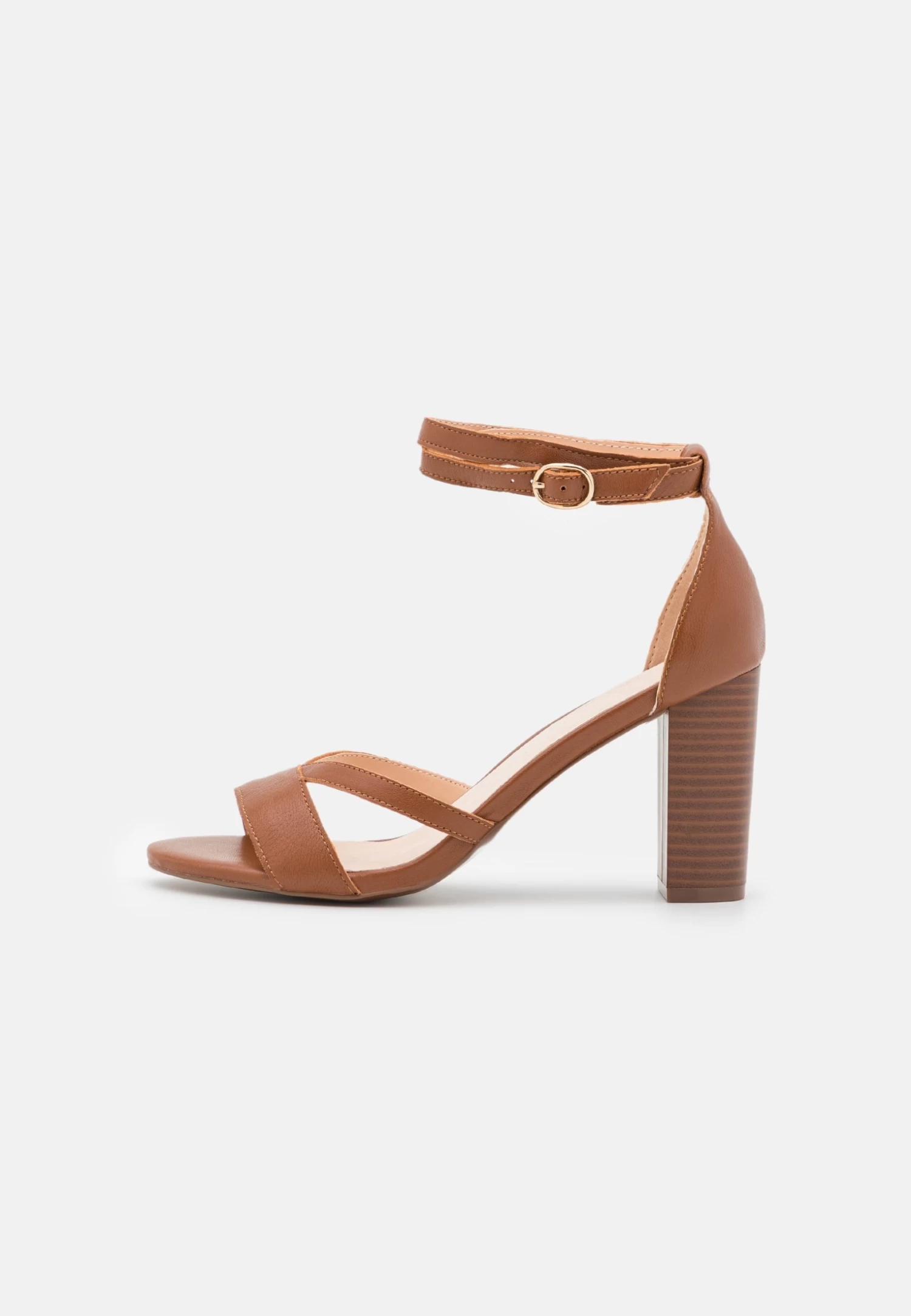 Leather - High Heeled Sandals - Cognac