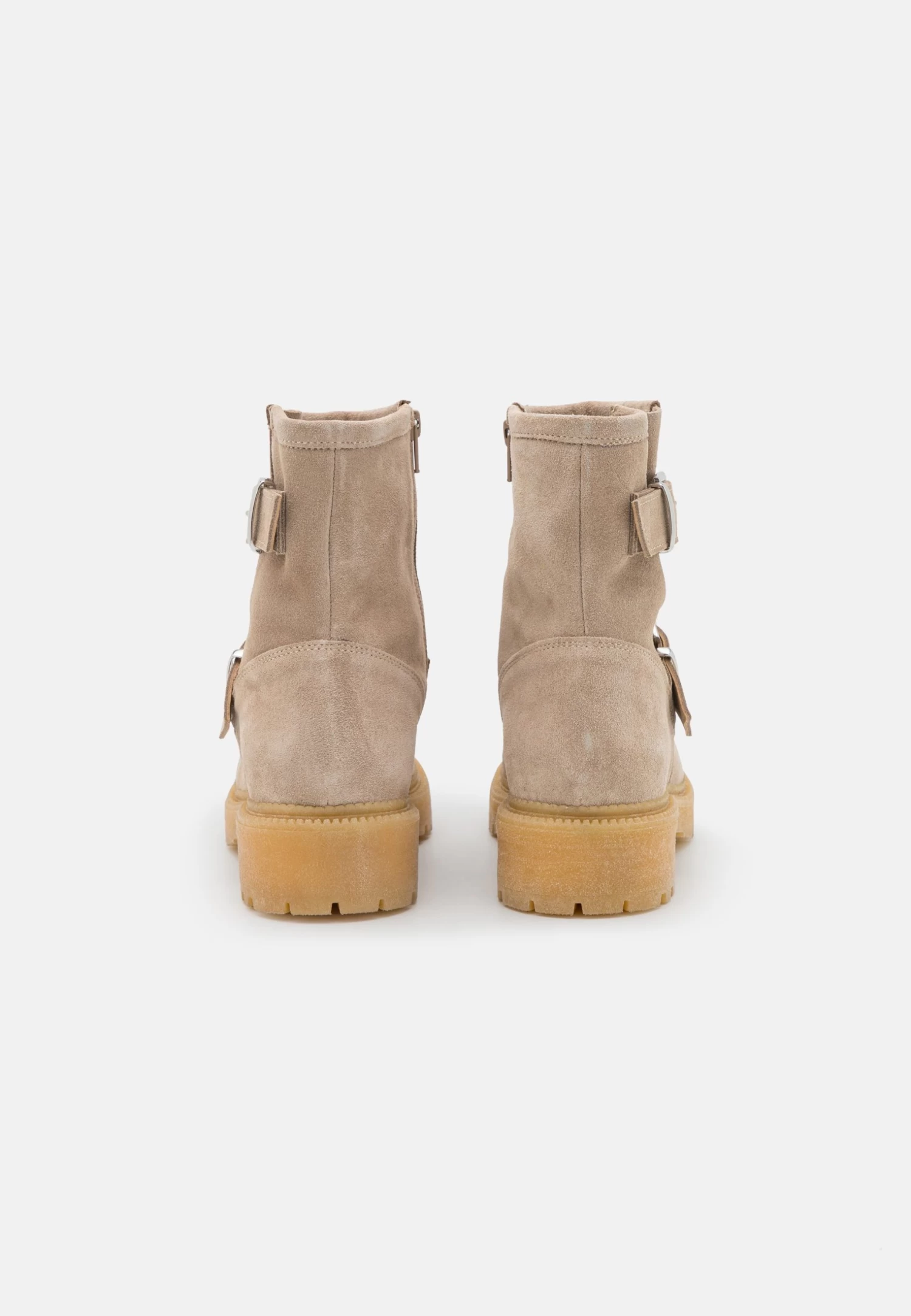 Leather - Cowboy/Biker Ankle Boot - Beige