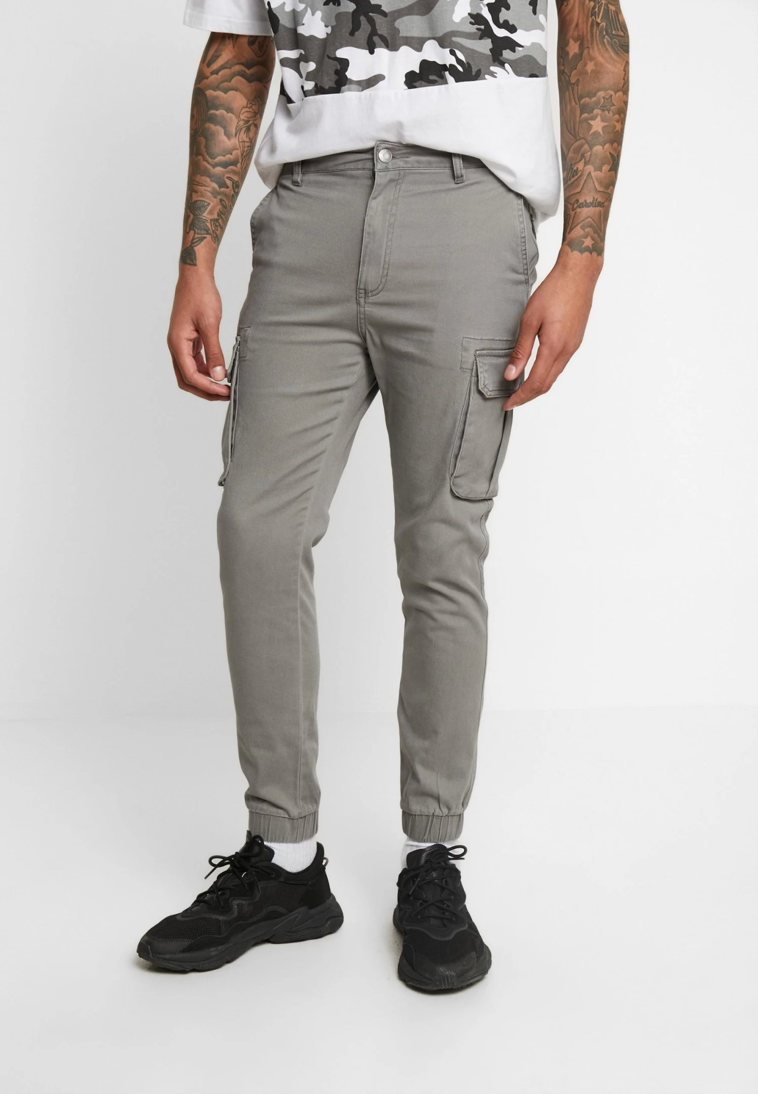 Cuffed Skinny Trouser- Cargo Trousers - Grey