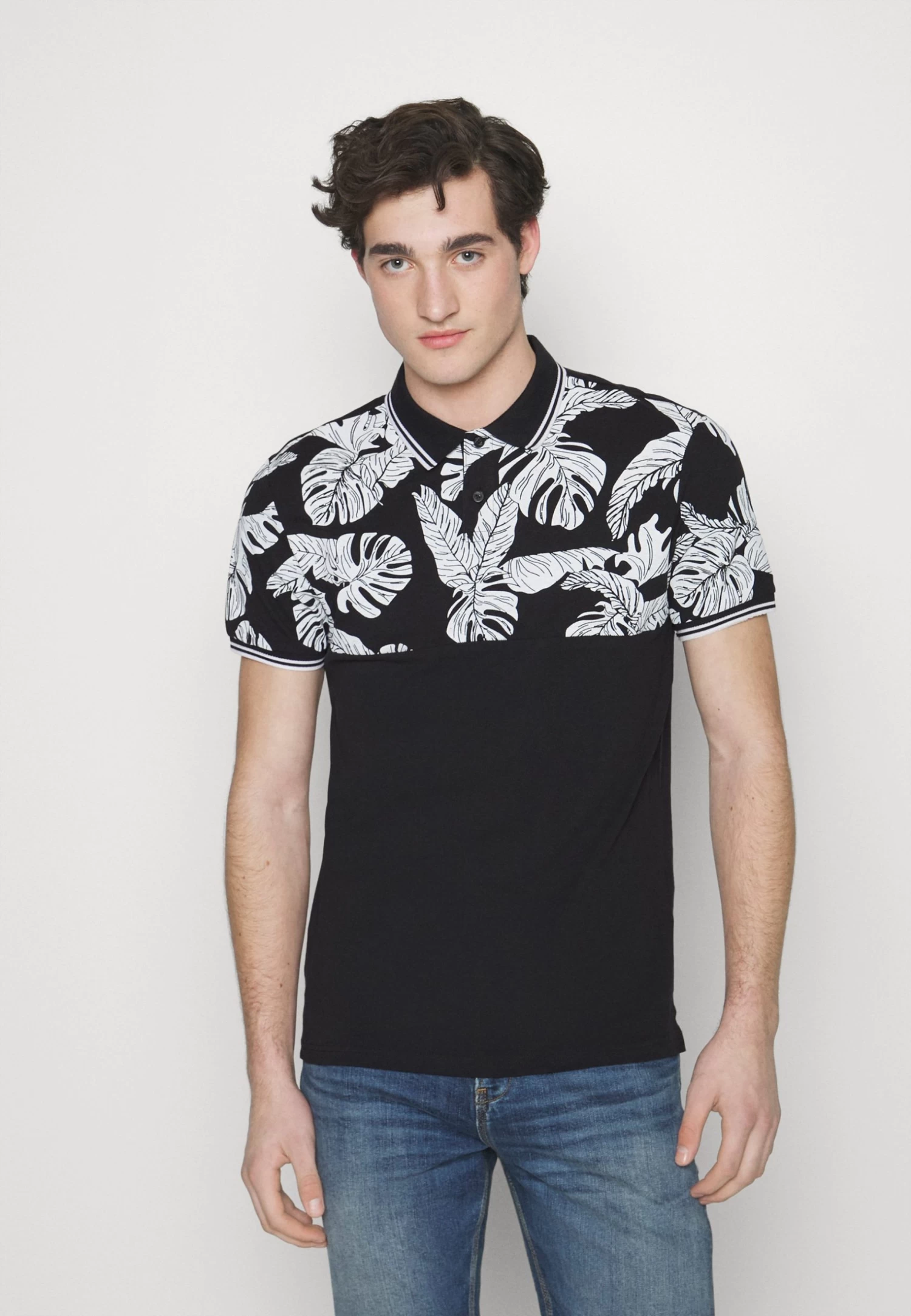 Yoke Mono- Polo Shirt - Black/White