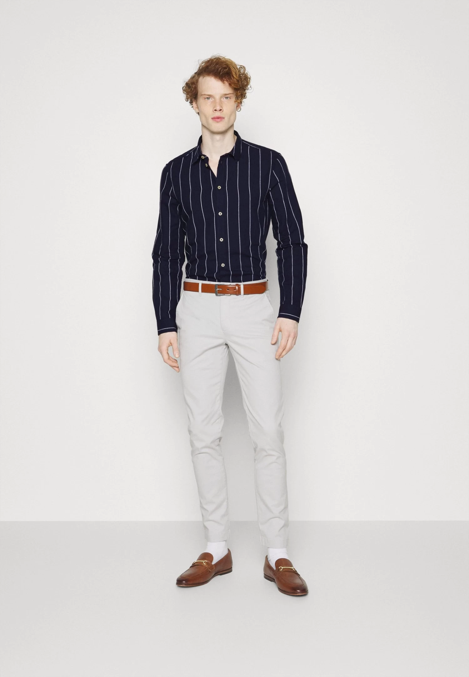 Linen Mix Stripe - Shirt - Dark Blue