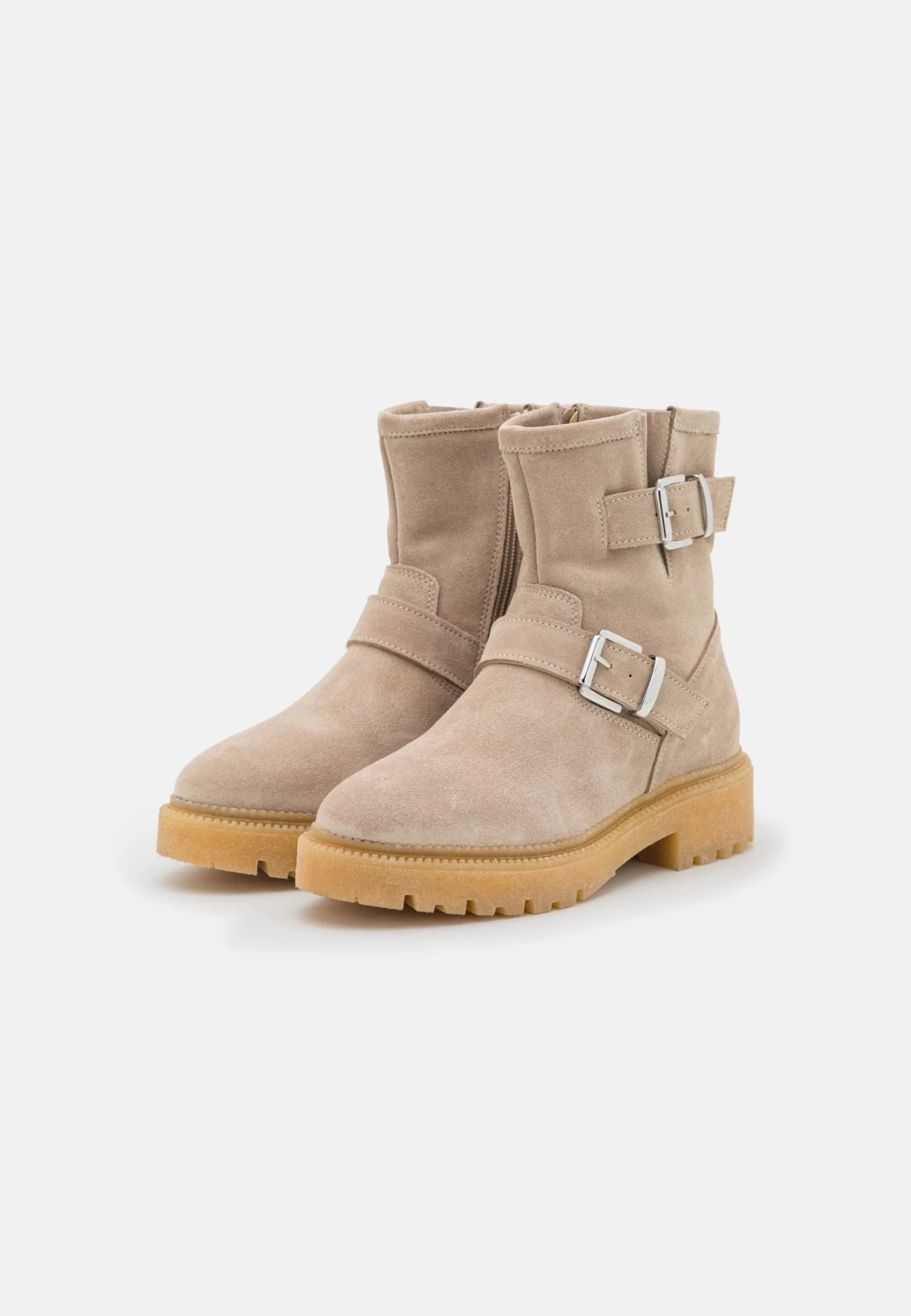 Leather - Cowboy/Biker Ankle Boot - Beige