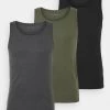 Pier One 3 Pack - Undershirt - Black/Khaki/Mottled Dark Grey