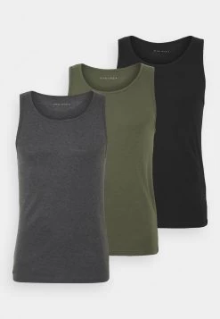 Pier One 3 Pack - Undershirt - Black/Khaki/Mottled Dark Grey