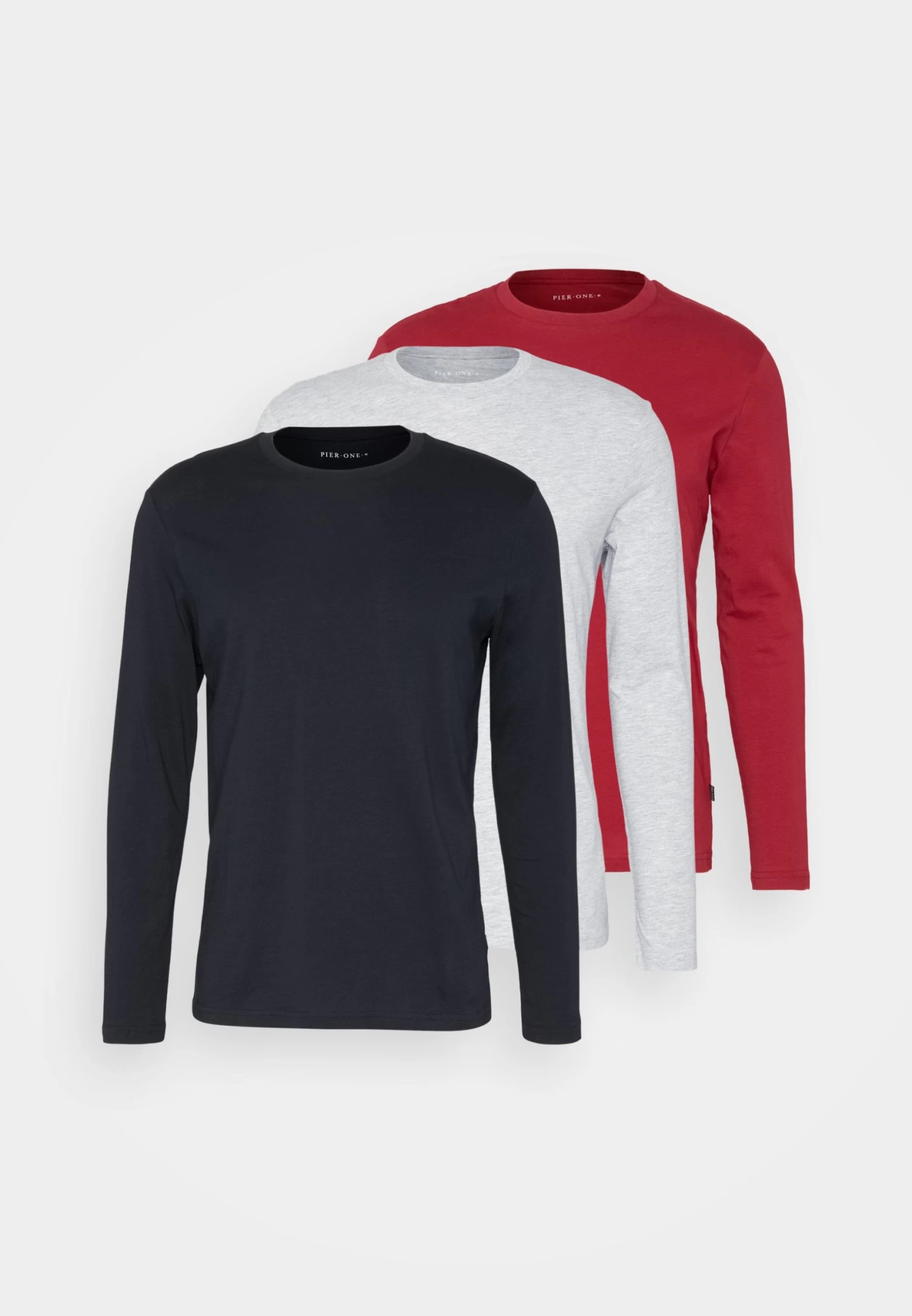 Long Sleeved Top - Red/Dark Blue/Mottled Light Grey