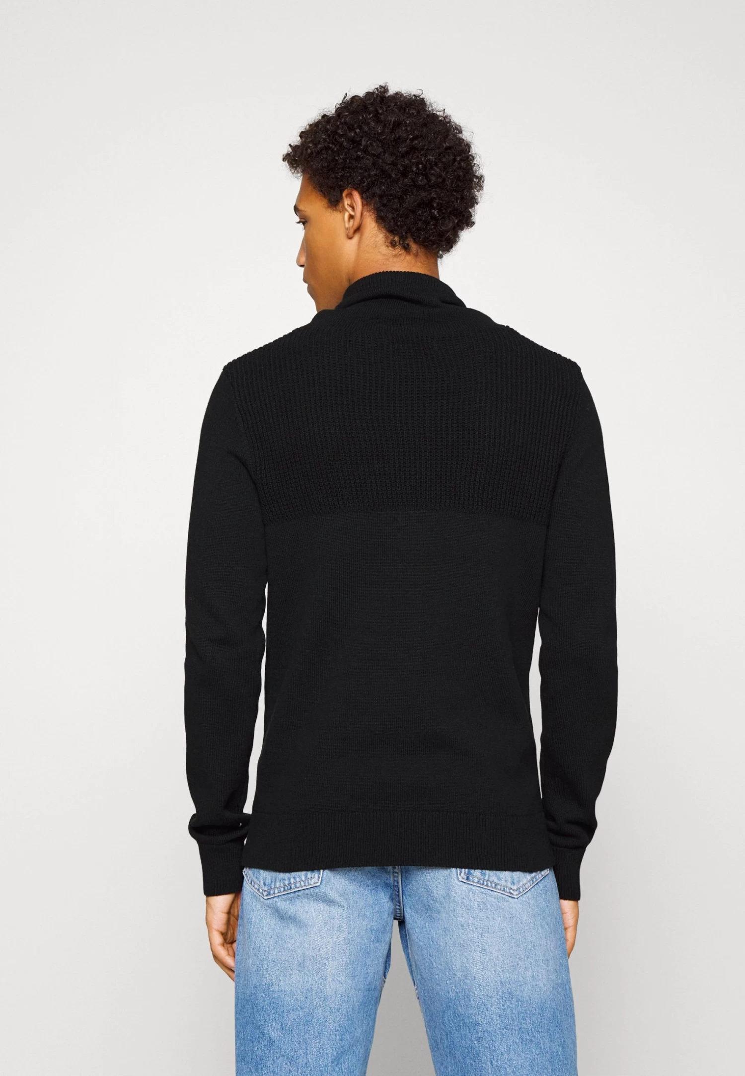 Structure Block High Collar - Cardigan - Black